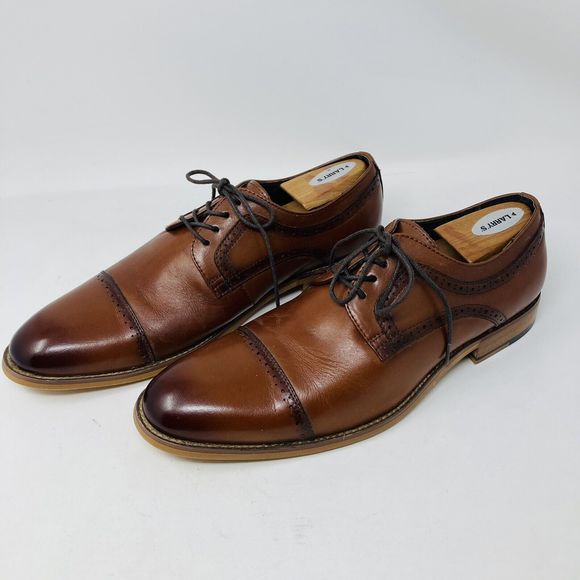 Stacy Adams Dickinson Mens Shoes Cap Toe Oxford Cognac Leather 25066-221 Size 10 - Picture 3 of 9